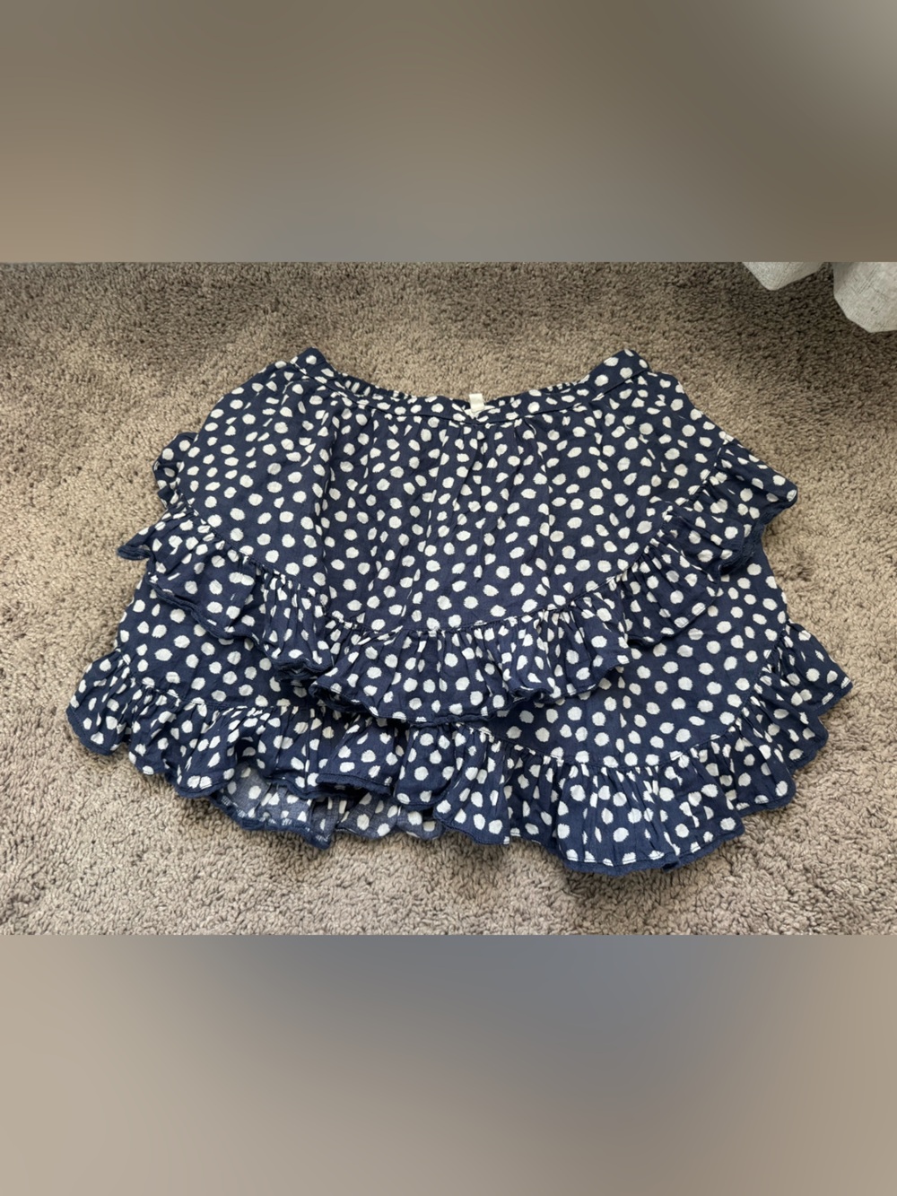 Navy and White Polka Dot Ruffled Top